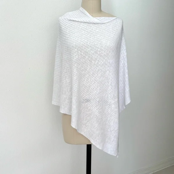 Eileen Fisher White Ribbed Poncho NWT Organic Linen Cotton Slub One Size - Picture 2 of 9